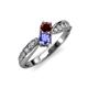 4 - Nicia Red Garnet and Tanzanite with Side Diamonds Bypass Ring 