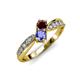 4 - Nicia Red Garnet and Tanzanite with Side Diamonds Bypass Ring 