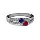 2 - Zaira Blue Sapphire and Ruby with Side Diamonds Split Shank Ring 