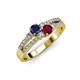 3 - Zaira Blue Sapphire and Ruby with Side Diamonds Split Shank Ring 