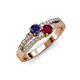 3 - Zaira Blue Sapphire and Ruby with Side Diamonds Split Shank Ring 
