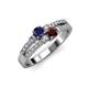 3 - Zaira Blue Sapphire and Red Garnet with Side Diamonds Split Shank Ring 