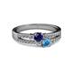 2 - Zaira Blue Sapphire and Blue Topaz with Side Diamonds Split Shank Ring 