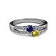 2 - Zaira Blue and Yellow Sapphire with Side Diamonds Split Shank Ring 