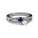 2 - Zaira Blue and White Sapphire with Side Diamonds Split Shank Ring 