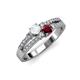 3 - Zaira White Sapphire and Ruby with Side Diamonds Split Shank Ring 