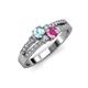 3 - Zaira Aquamarine and Pink Sapphire with Side Diamonds Split Shank Ring 