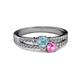 2 - Zaira Aquamarine and Pink Sapphire with Side Diamonds Split Shank Ring 