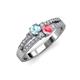 3 - Zaira Aquamarine and Pink Tourmaline with Side Diamonds Split Shank Ring 