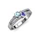 3 - Zaira Aquamarine and Tanzanite with Side Diamonds Split Shank Ring 
