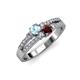 3 - Zaira Aquamarine and Red Garnet with Side Diamonds Split Shank Ring 