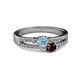 2 - Zaira Aquamarine and Red Garnet with Side Diamonds Split Shank Ring 