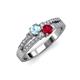 3 - Zaira Aquamarine and Ruby with Side Diamonds Split Shank Ring 