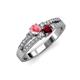 3 - Zaira Pink Tourmaline and Ruby with Side Diamonds Split Shank Ring 