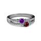2 - Zaira Amethyst and Ruby with Side Diamonds Split Shank Ring 