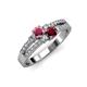 3 - Zaira Rhodolite Garnet and Ruby with Side Diamonds Split Shank Ring 