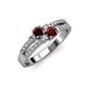 3 - Zaira Red Garnet and Ruby with Side Diamonds Split Shank Ring 