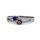 1 - Zaira Blue Sapphire and Red Garnet with Side Diamonds Split Shank Ring 