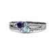 1 - Zaira Blue Sapphire and Aquamarine with Side Diamonds Split Shank Ring 