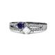1 - Zaira Blue and White Sapphire with Side Diamonds Split Shank Ring 