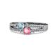 1 - Zaira Aquamarine and Pink Tourmaline with Side Diamonds Split Shank Ring 