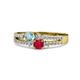 1 - Zaira Aquamarine and Ruby with Side Diamonds Split Shank Ring 