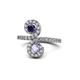 1 - Raene Blue Sapphire and Tanzanite with Side Diamonds Bypass Ring 