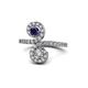 1 - Raene Blue Sapphire and Diamond with Side Diamonds Bypass Ring 