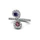 1 - Raene Blue Sapphire and Ruby with Side Diamonds Bypass Ring 