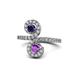 1 - Raene Blue Sapphire and Amethyst with Side Diamonds Bypass Ring 