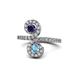 1 - Raene Blue Sapphire and Blue Topaz with Side Diamonds Bypass Ring 