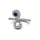 1 - Raene Blue and White Sapphire with Side Diamonds Bypass Ring 