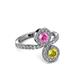 3 - Kevia Yellow Diamond and Pink Sapphire with Side Diamonds Bypass Ring 