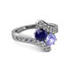 2 - Eleni Blue Sapphire and Tanzanite with Side Diamonds Bypass Ring 
