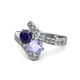 1 - Eleni Blue Sapphire and Tanzanite with Side Diamonds Bypass Ring 