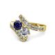 1 - Eleni Blue Sapphire and Diamond with Side Diamonds Bypass Ring 