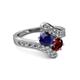 2 - Eleni Blue Sapphire and Ruby with Side Diamonds Bypass Ring 