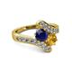 2 - Eleni Blue Sapphire and Citrine with Side Diamonds Bypass Ring 