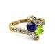 2 - Eleni Blue Sapphire and Peridot with Side Diamonds Bypass Ring 