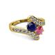 2 - Eleni Blue Sapphire and Rhodolite Garnet with Side Diamonds Bypass Ring 