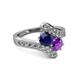 2 - Eleni Blue Sapphire and Amethyst with Side Diamonds Bypass Ring 