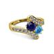 2 - Eleni Blue Sapphire and Blue Topaz with Side Diamonds Bypass Ring 