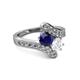 2 - Eleni Blue and White Sapphire with Side Diamonds Bypass Ring 
