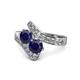 1 - Eleni Blue Sapphire with Side Diamonds Bypass Ring 