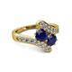 2 - Eleni Blue Sapphire with Side Diamonds Bypass Ring 
