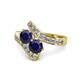 1 - Eleni Blue Sapphire with Side Diamonds Bypass Ring 