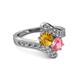 2 - Eleni Citrine and Pink Tourmaline with Side Diamonds Bypass Ring 