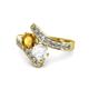 1 - Eleni Citrine and White Sapphire with Side Diamonds Bypass Ring 