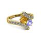 2 - Eleni Citrine and Tanzanite with Side Diamonds Bypass Ring 