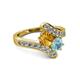 2 - Eleni Citrine and Aquamarine with Side Diamonds Bypass Ring 